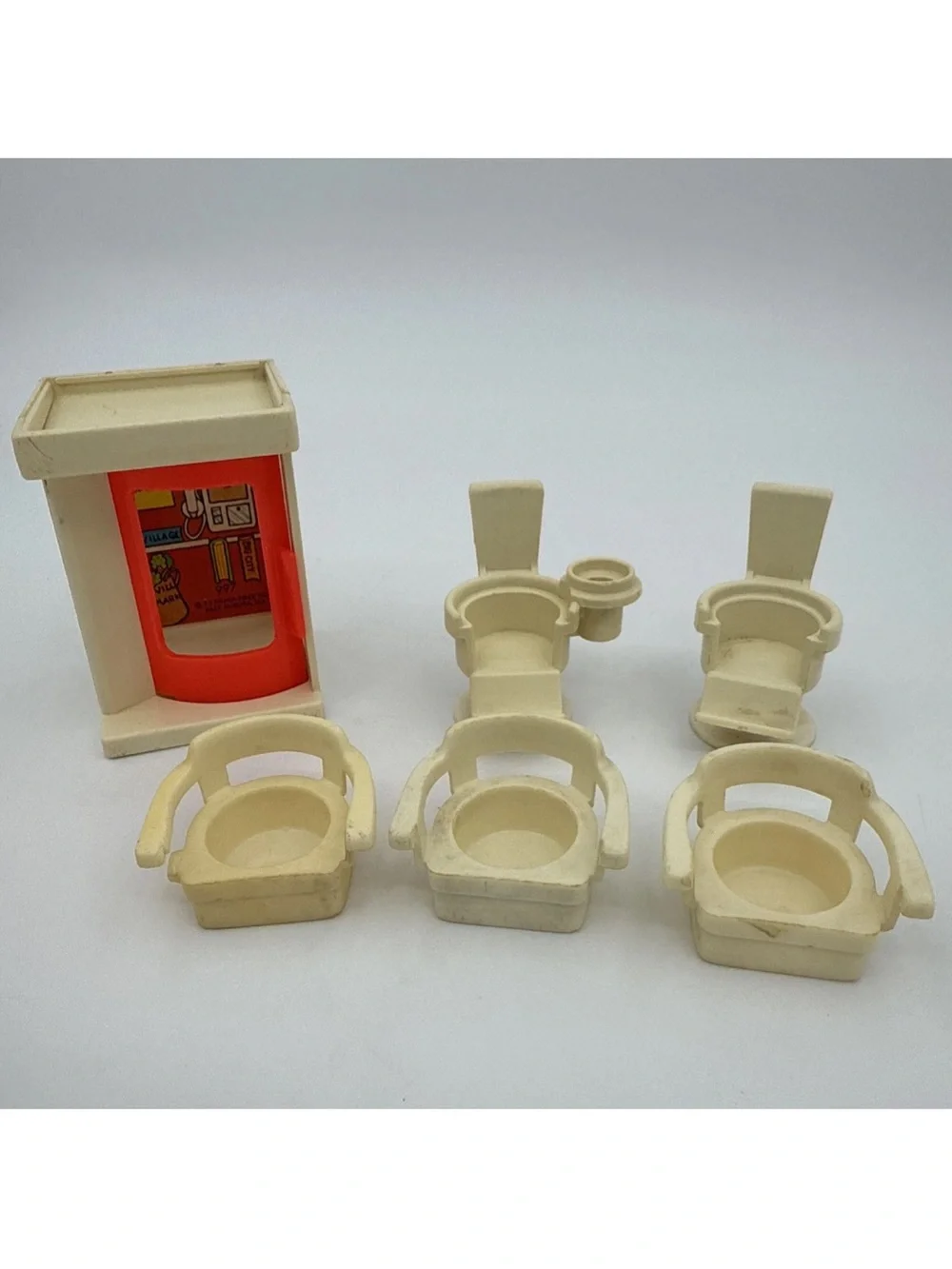 Vtg Fisher Price Little People #997 Barber Chair and Dentist Chair Phone Booth